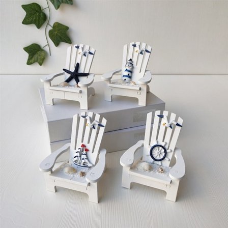 Sett med 4 Mini Adirondack Strandstol Ornamenter for Kyst, Hav