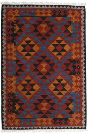 Tribal Kelim Isparta Matta - Roströd/Blå 200X300 Ull