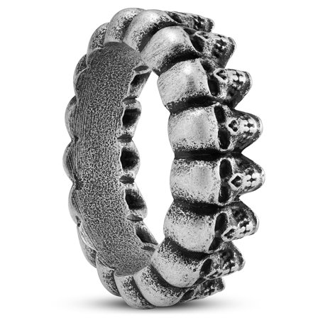 Aspero | 8 mm Silver-tone Stainless Steel Skulls Ring for Men - Skull rings
