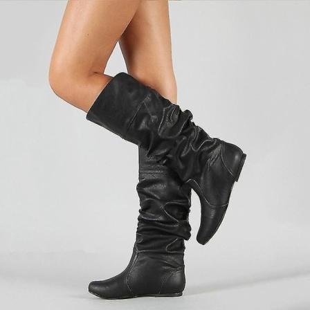 Nya damstövlar med mitten av vaden Slouchy Platta Extra breda kalvpassade stövlar Vinterskor Storlekar Black 38