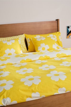 Jotex - Dynetrekksett Dobbeltseng Gul/naturhvit - WERNER - Kjøp Dobbeltseng hos Jotex