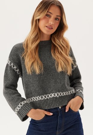 ONLY Onlamanda Life Ls O-neck Detai Light Grey Melange Klær