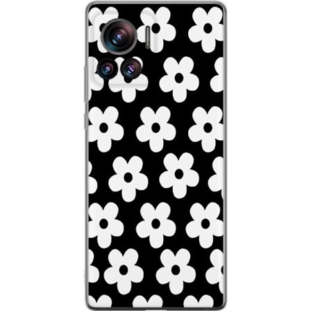 Kompatibel Mobilcover til Motorola Motorola Edge 30 Ultra Sorthvidt blomstermønster i minimalistisk skandinavisk design med stærk kontrast og tidlø