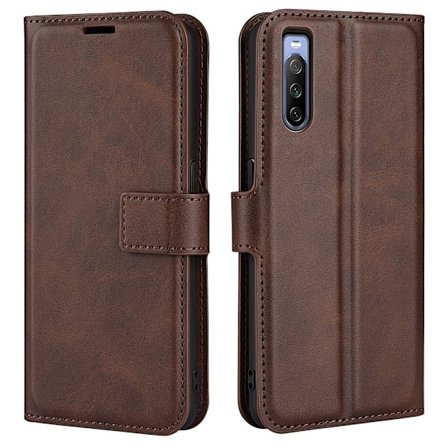 Hållbart konstläder Sony Xperia 10 IV fodral med plånbok - Brun
