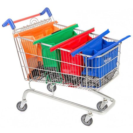 Trolley Bags Gjenbrukbare handleposer - Sett med 4 poser for vanlige supermarkedsvogner[SL]