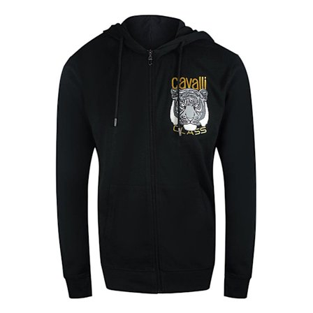Cavalli Class Herr Bold Tiger Logo Full Zip Hoodie M Svart