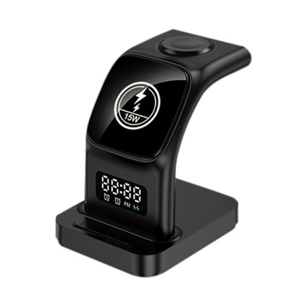 Pöytämallinen digitaalinen näyttö viisi yhdessä langaton laturiteline LED-herätyskello matkapuhelin kello kuuloke 15W langaton laturi