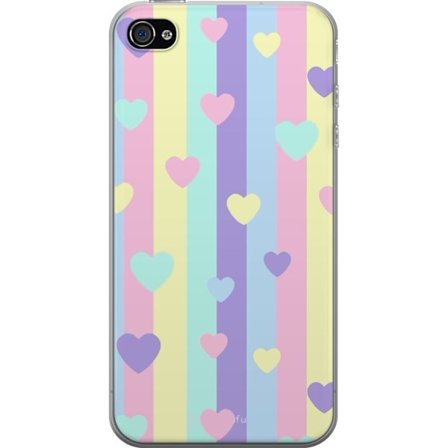Yhteensopiva Puhelinkuori Apple iPhone 4 Pastelliraitoja pinkissä, keltaisessa, violetissa ja sinisessä, joissa on hajallaan pehmeitä kawaii-tyylisiä
