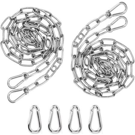 2 st 3 mm 2 m Rostfri Stålkätting + 4 st Karbinhake Förlängningslänk Kätting för Hängande Ankarkätting Hängmatta Multifunktionell - Totalt 4 meter