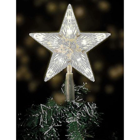 Juletretopp med 10 LED-lys med strømplugg - Opplyst juletretopp i varmhvitt