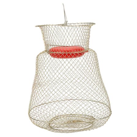 Sammenleggbar rund bærbar fiske- og rekekurv i rustfritt stål med flytende bolleDiameter 33 cm (S)