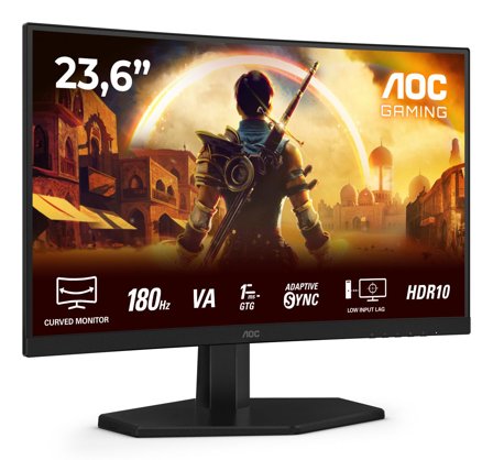 AOC 24" curved gamingskjerm C24G42E 1920x1080 VA, 180hz, 0.5ms, 3000:1, HDR10, 2xHDMI/DP