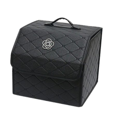 Bil Bagagerums Opbevaringsorganisator Høj Kapacitet Bærbar PU Læder Opbevaringsboks med Låg Sort Lille