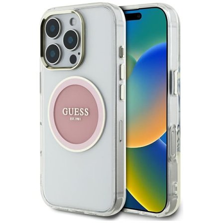Guess IML metallfarget sirkel Classic MagSafe-etui med logo for iPhone 16 Pro Max - rosa