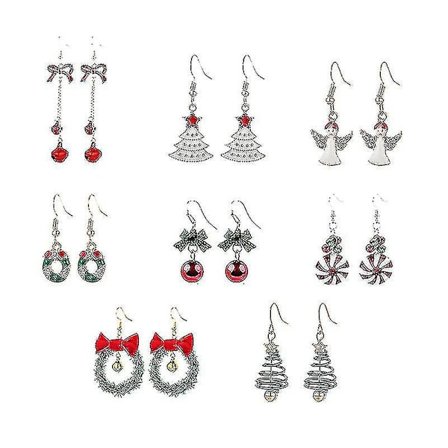 9 Par Juleørestikker til Kvinder og Piger - Bue, Træ, Snefnug