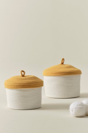 Jotex - 2-pakk Gul/hvit - kurvsett - Kjøp Oppbevaring hos Jotex