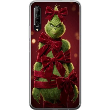Kompatibelt Mobilskal till Huawei Huawei P smart Pro 2019 Grinchfigur dekorerad med röda sammetsrosetter i julig studioscen med lekfull och humoristi
