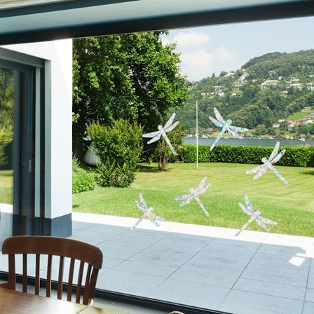 Anti-kollisions vindue alarm fuglesilhuetter glasdørbeskyttelse og red fugle, gennemsigtig (6 silhuetter, dragonfly)