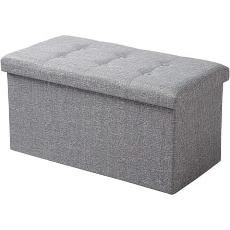Rootz foldbar opbevaringsskammel med låg - linned Ottoman - Stor kapacitet - Pladsbesparende - Komfortabelt sæde - 76 cm x 38 cm x 37,5 cm