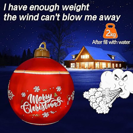 Light Up Uppblåsbar Julkula, Uppblåsbar Pvc Juldekor med LED-ljus & fjärrkontroll för utomhusgård