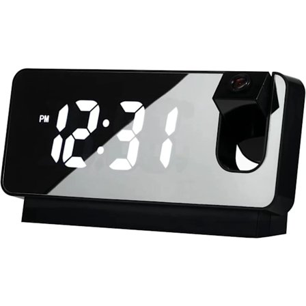 Digitalt projektionsvækkeur til soveværelse LED-vækkeur til soveværelse med USB-opladerport, 12/24H, DST, snooze, spejl LED-vækkeur (sort)