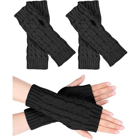 ING 2 par håndledsvarmere, fingerløse handsker, strikkede til kvinder, håndledsvarmere, lange strikkede håndledsvarmere, vinterhandsker, varme, unisex