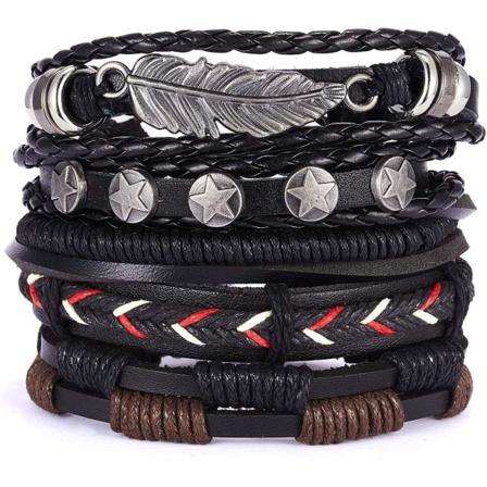 Bohemiska Armband: Konstläder, Metall & Färgglad Design Svart