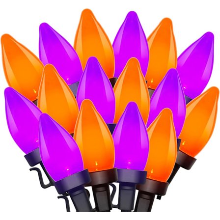 QQ-Lilla og oransje Halloween-lyslenke, 7,9 meter Halloween utendørsbelysning med 50 LED oransje lilla lamper, vanntett for Halloween utendørs LED