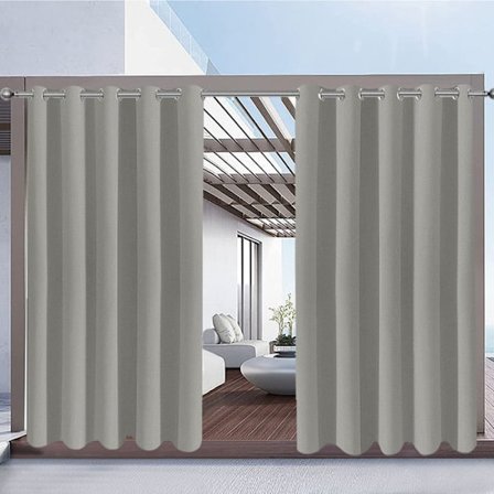 Qelus Set med 2 Utomhus Gardiner Vattentäta med Ögla - 180x274cm - Ljusgrå - Termisk isolering, för Pergola Terrass