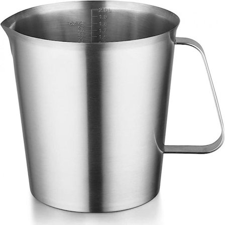 Målekop i rustfrit stål med håndtag og hældetud, metalkande med Oz- og ML-markering, 64OZ/2 liter - 8 kopper), kraftig kande