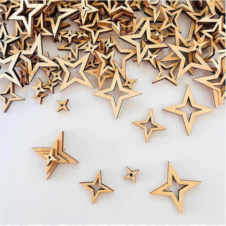 250 stk. Tre Stjerner Hul Form Tre Stjerneform Dekorasjoner Stjernedekorasjoner Tre Stjerne Håndverk Ferdig Stjerneform Dekorasjon Tre Stjerne Sh