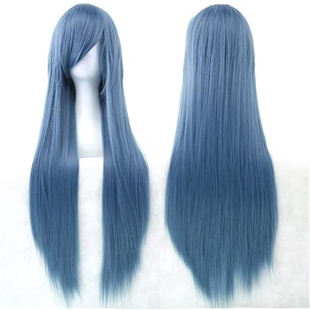 32" Armeijan sininen naisten pitkä suora täysi peruukki puku synteettinen hius hiuspalat
