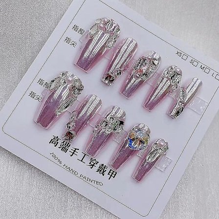 10 st Franska Ballerina Lösnaglar Långa Kistformade Naglar Full Täckning Handgjorda Naglar