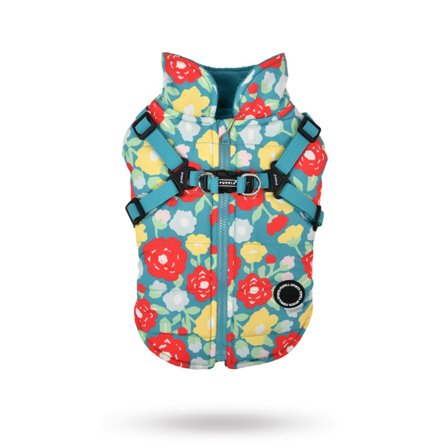 Puppia - Alyssa Aqua - Hundtäcke med integrerad sele - Hundsele