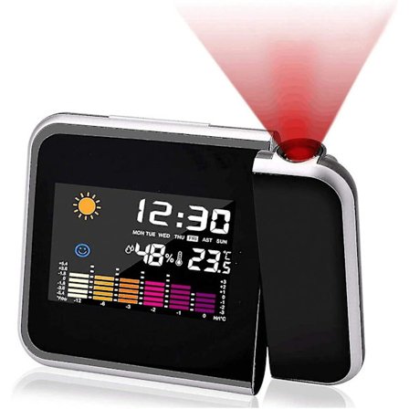 Projektionsvækkeur, LCD Projektions Digitalt Vækkeur, USB Opladning LCD Farvedisplay Belysning Digital