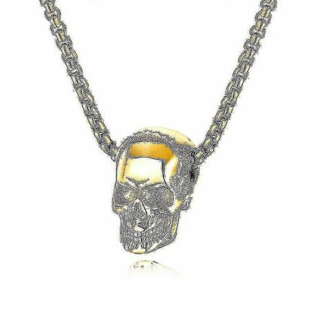 Halsband med dödskallehänge i gotisk stil för motorcyklister, silverfärgad, i rostfritt stål, Halloween