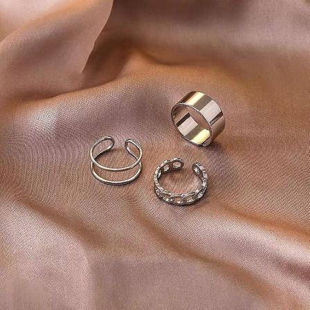 3 stk Sølv stablet Ring Kæde Ring Sæt Damemode