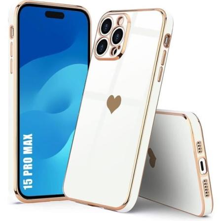 Fodral till iPhone 15 Pro Max Hjärtmönster Lyxigt Mjukt Silikon Vit Vit
