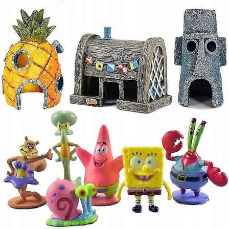 Sett med Spongebob Hus Figurer Hytter Dekorasjon-dekorasjon Akvarium