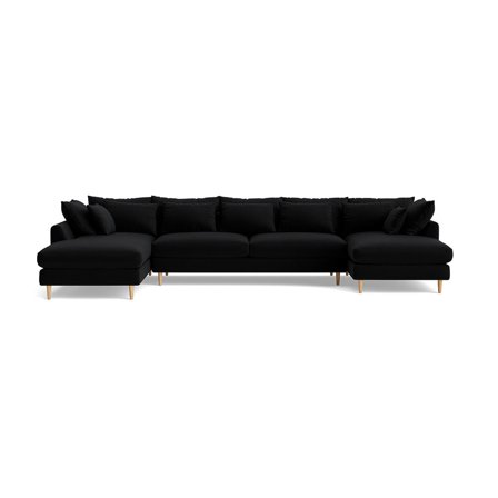 Ofelia U-sofa, Højrevendt, Riviera Sort - Blød Medium Komfort, Inkl. Puder - 377x210x85cm - Perfekt Familiestørrelse, Flyder Sofa