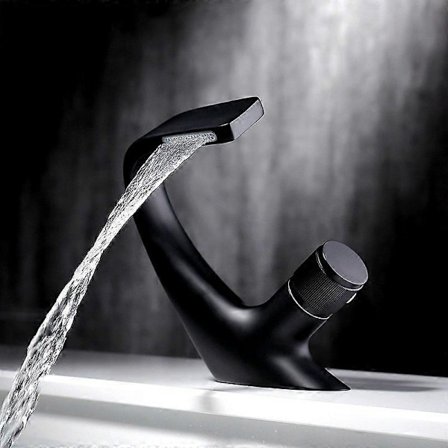 Vattenfall Blandare för Enkelt Hål, Mässing Tvättställsblandare, Diskbänksblandare (Svart, 18*13cm)