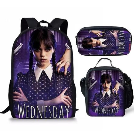 Onsdag Addams karaktärstryck skolväska barnryggsäck tredelad set för barnpresenter Only a pen bag