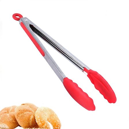 Grilltang Køkkentang Køkkentænger Lavet af Rustfrit Stål og Silikone Kød Tang Madlavningstang Med Varmebestandigt Silikonehåndtag, Rød