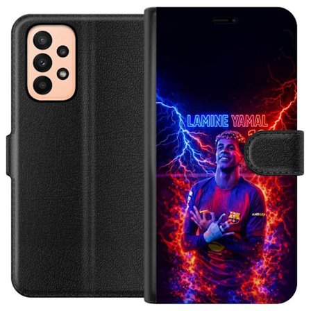 Kompatibel Tegnebogsetui til Samsung Galaxy A23 Portræt af Viktor Gyökeres i Arsenaltrøje med intensivt blik og mørk dramatisk baggrund