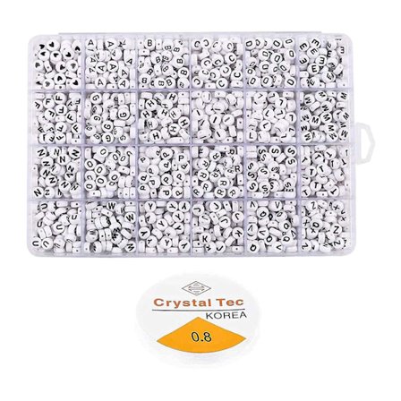 1200 st bokstäver pärlor sorterade alfabet pärlor vit bokstav pärla kit runda bokstav pärlor för smycken Mak