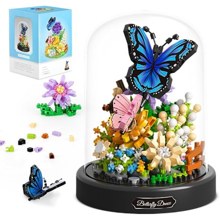 Blombukett Byggset för Vuxna, 530 St Djur & Blommor Botanisk Samling Mini Byggklossar Set, Alla Hjärtans Dag för Hennes Mamma (Fjäril)