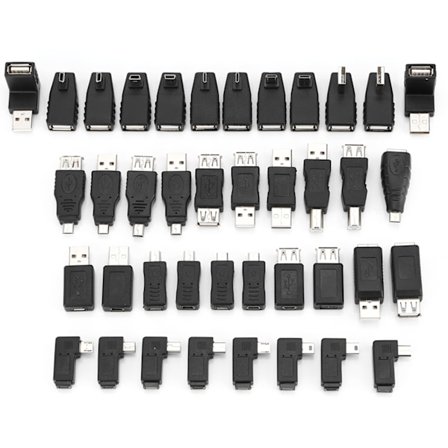 40 kappaleen pakkaus useita USB2.0-sovittimia kulmikkaita Mini Micro Type B uros-naaras-muuntimia liittimiä