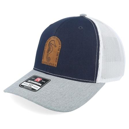 Iconic - Blå trucker Caps - Sea Horse 112 Tri Navy/White/Heather Grey Trucker @ Hatstore