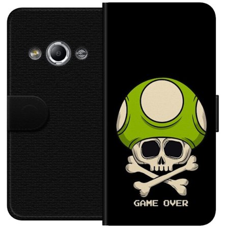 Kompatibel Tegnebogsetui til Samsung Galaxy Xcover 3 Spilmotiv med dødskalle og grøn svamp i retro gaming-stil med teksten game over