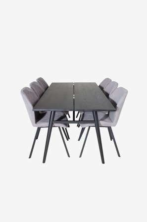 Venture Home - Spisegruppe Sleek med 6 spisebordsstole Gemma - Sort - Spisegrupper - Fra Homeroom